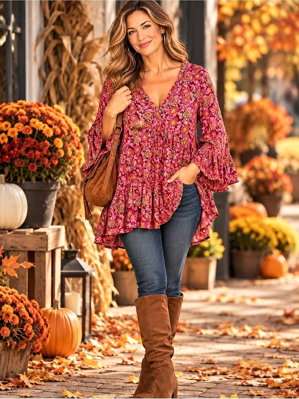 Free People Love Letter Tunic Floral Blouse Pink & Purple XS Oversized